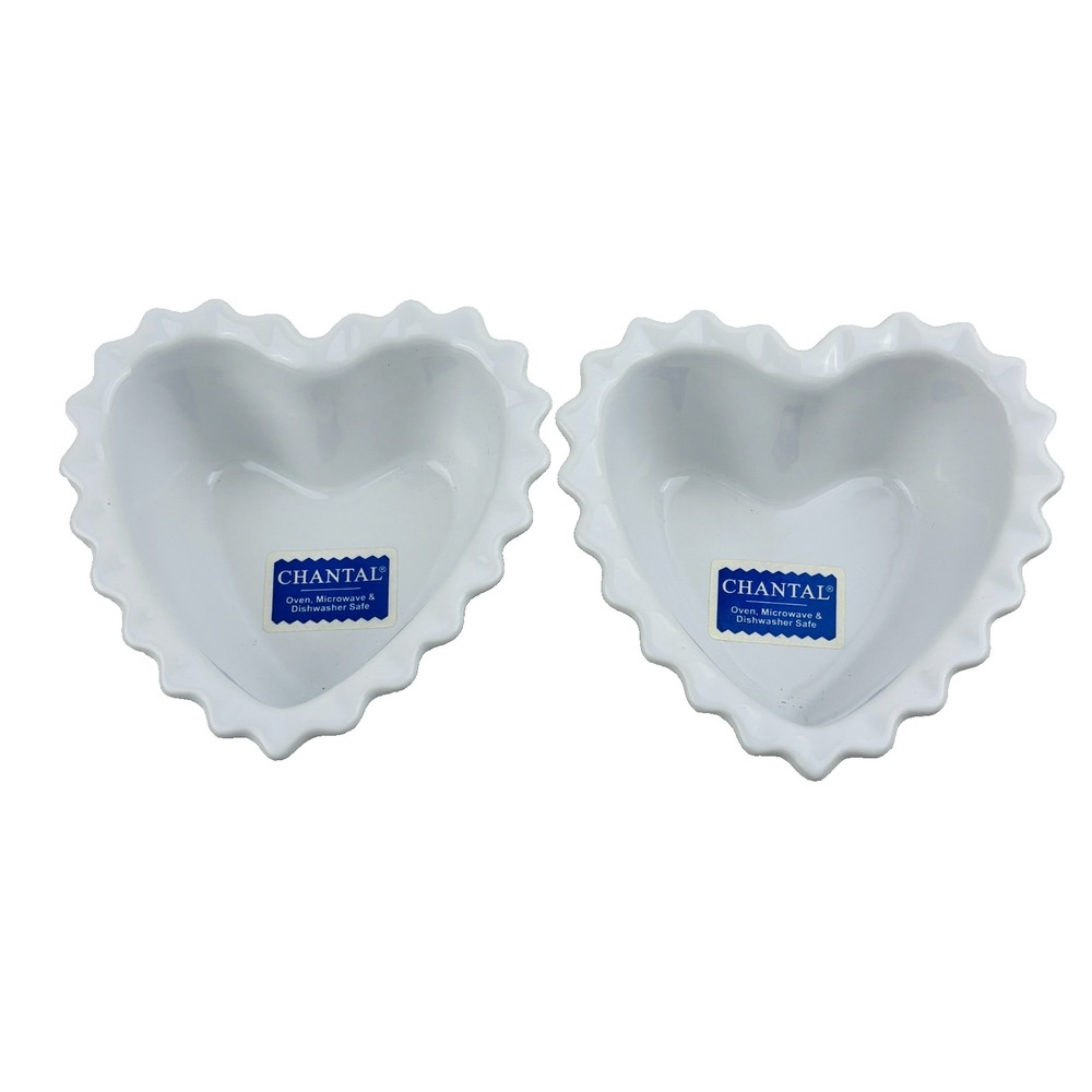 Chantal 5" Heart Shaped Bowl Lot of 2 White‎ Scalloped 1 1/4 Cup 93-HBR11